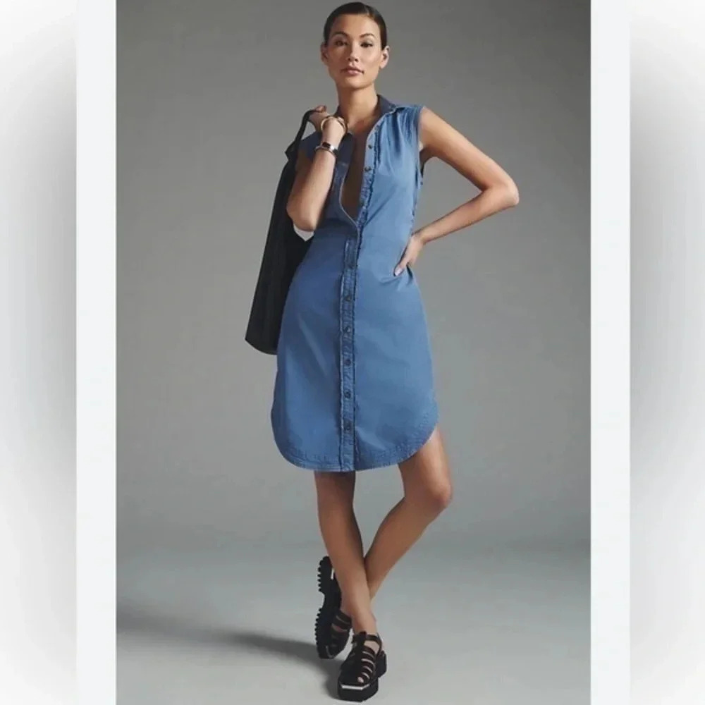 Anthropologie | Pilcro | Denim Collared Shirt Midi Dress Size 10 Medium M NWT